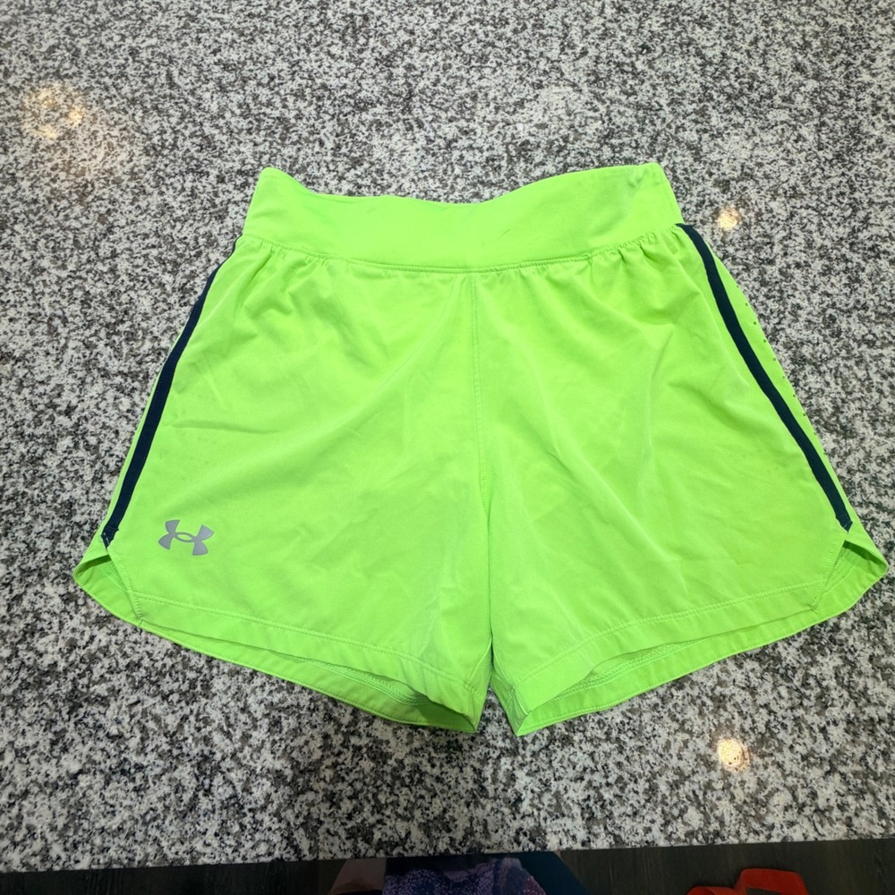 Under Armour Speedpocket Running Short Women M Hi Visibility Neon Stretch Sporty